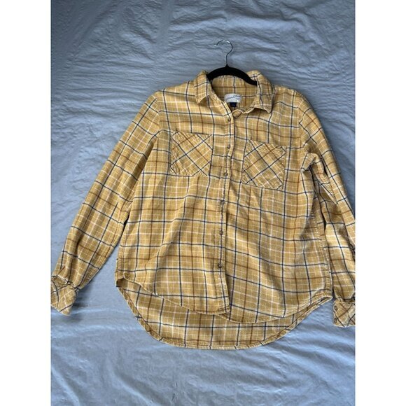 Universal Threads Womens Yellow Flannel S long sleeve‎ button up collared cotton - Picture 2 of 6